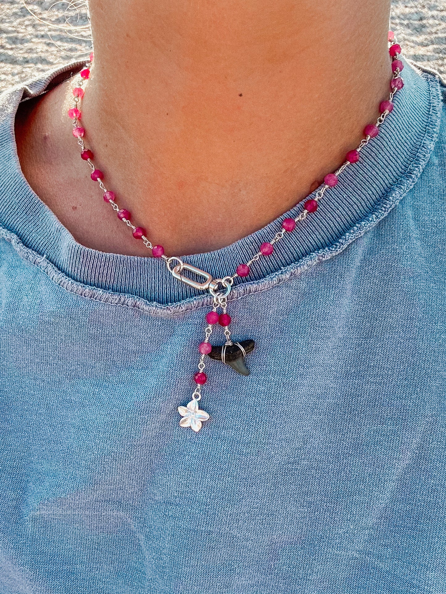 Plumeria Shark Tooth Necklace