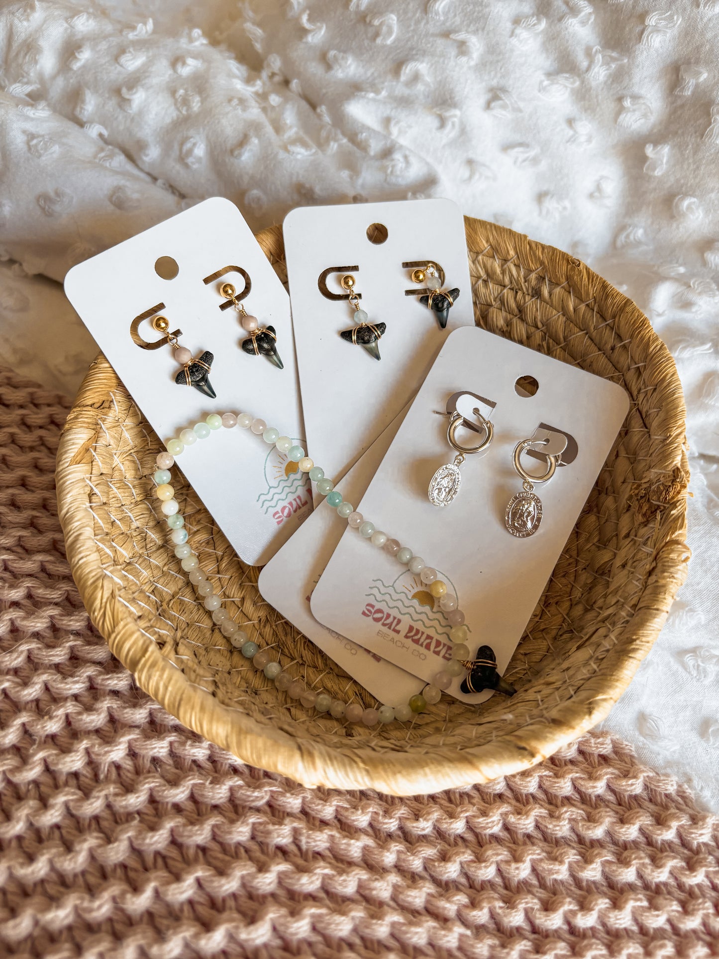 Shark Tooth Gemstone Stud Earrings