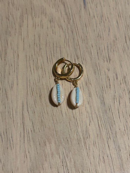 Blue Beaded Cowrie Earrings